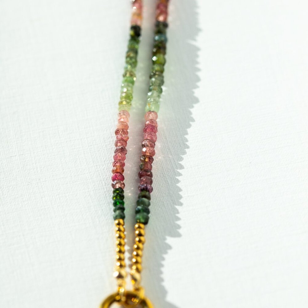 Watermelon Tourmaline Necklace Gemstone Beaded Necklace Gold Charm Clasp PRETTY - Picture 11 of 12